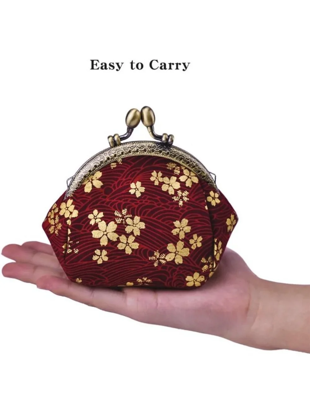 Floral Canvas Coin Purse Vintage Clutch Wallet with Clasp Closure for Women